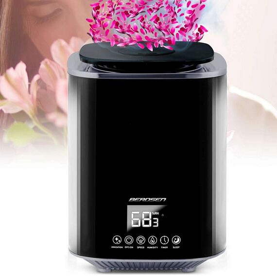 Umidificator de aer, functia de ionizare a aerului, de aromaterapie, ceata rece, oprire automata, rezervor 2, 6 l, 250 ml/h, temporizator, higrostat si higrometru incorporabil, negru lucios, Culoare: Negru lucios-poza 11-Dacenergy.ro