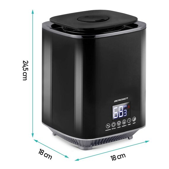 Umidificator de aer, functia de ionizare a aerului, de aromaterapie, ceata rece, oprire automata, rezervor 2, 6 l, 250 ml/h, temporizator, higrostat si higrometru incorporabil, negru lucios, Culoare: Negru lucios-poza 6-Dacenergy.ro
