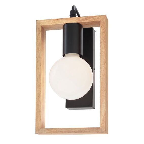 Aplica Smarter, structura metal si lemn de fag natur, cu soclu E27, 42W, design modern, negru mat-Dacenergy.ro