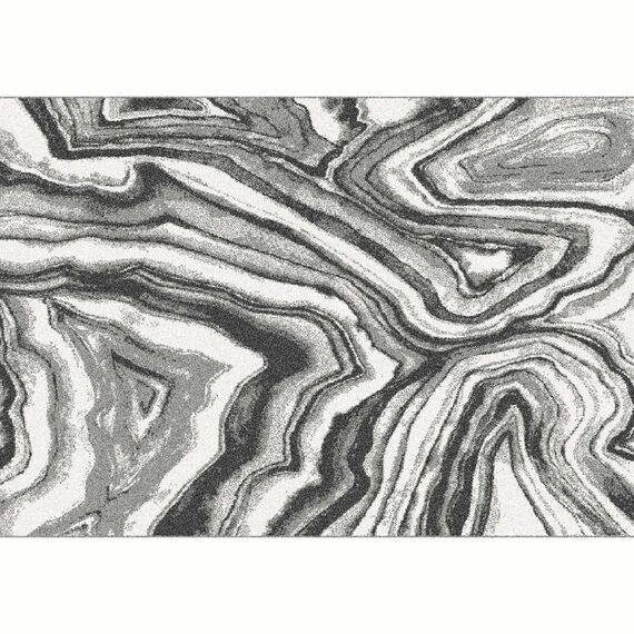 Covor DacEnergy©, 100% poliester, model abstract, inaltimea firului 0,6 cm, 57x90 cm, alb si negru-Dacenergy.ro