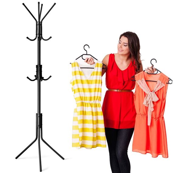 Cuier pentru hol DacEnergy©, structura metalica din otel, baza stabila, 12 carlige, 173.5 cm, negru-poza 2-Dacenergy.ro