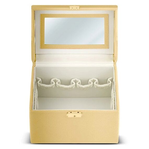 Geanta organizatoare cosmetice DacEnergy©, piele ecologica, rezistent la abraziune, cu cheie, oglinda, compartimente practice, 22,5x 16,5 x 17,2 cm, auriu ​-poza 2-Dacenergy.ro