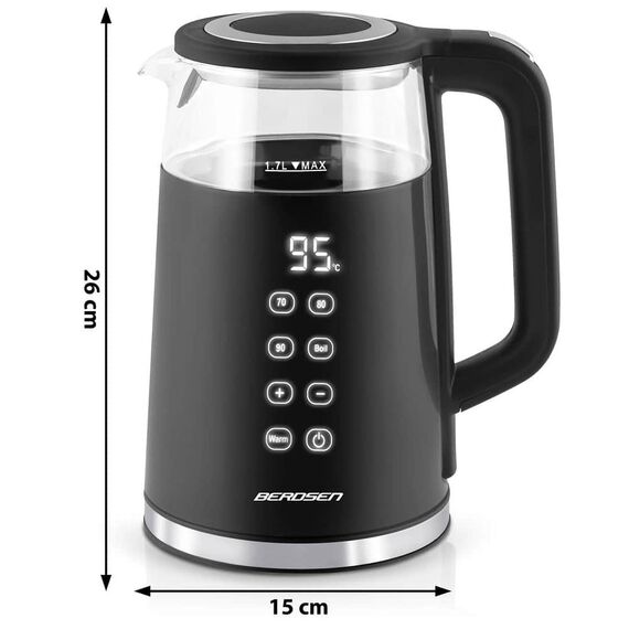 Fierbator electric, interiorul din otel inoxidabil, display iluminat din spate cu panou tactil, capac detasabil, baza pivotanta 360°, 1850-2200 W, 1, 7 l, negru si argintiu-poza 2-Dacenergy.ro