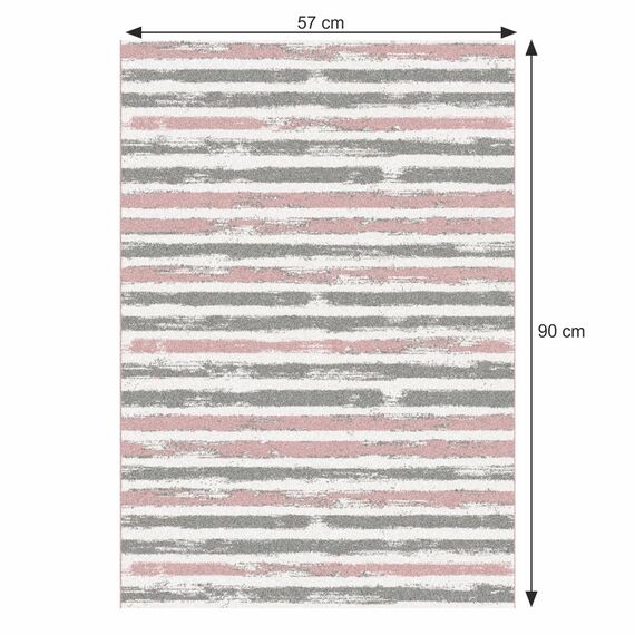 Covor DacEnergy©, 100% polipropilena, model dungi, inaltimea firului 0,6 cm, 57x90 cm, roz, gri si alb-poza 2-Dacenergy.ro