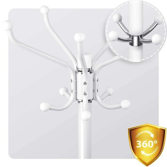 Cuier pentru hol DacEnergy©, structura metalica din otel, baza de marmura, elegant, solid, 176 cm, suport umbrela, 14 carlige, alb-poza 3-Dacenergy.ro