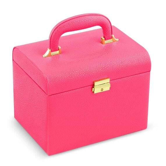 Geanta organizatoare cosmetice DacEnergy©, piele ecologica, rezistent la abraziune, cu cheie, oglinda, compartimente practice, 22,5x 16,5 x 17,2 cm, roz-poza 3-Dacenergy.ro