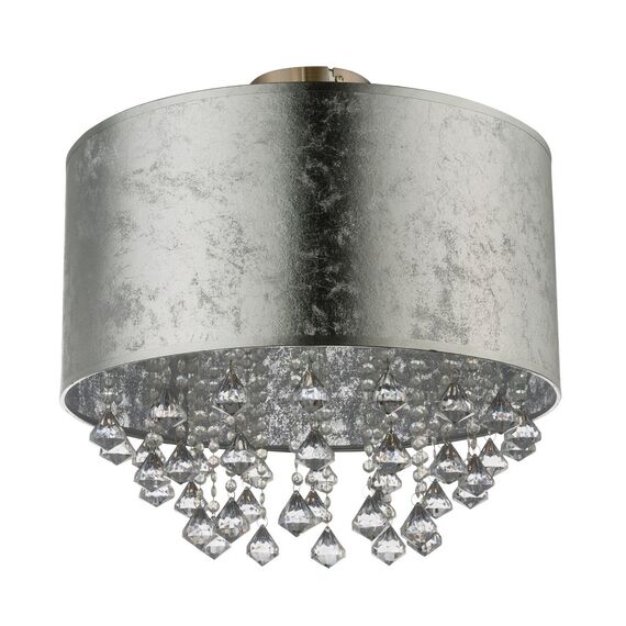 Plafoniera Globo, structura metalica, abajur textil, decorat cu cristale acrilice transparente, sursa cu soclu E27, 60W, design atragator, argintiu-poza 3-Dacenergy.ro
