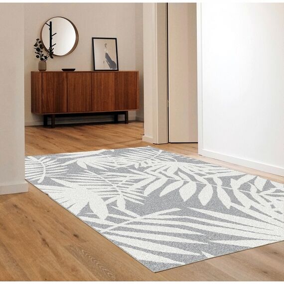 Covor DacEnergy©, 100% poliester, model frunze, inaltime fir 0,6 cm, 57x90 cm, alb si gri deschis-poza 3-Dacenergy.ro