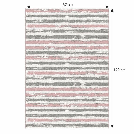 Covor DacEnergy©, 100% polipropilena, model dungi, inaltimea firului 0,6 cm, 67 x 120 cm, roz, gri si alb-poza 3-Dacenergy.ro