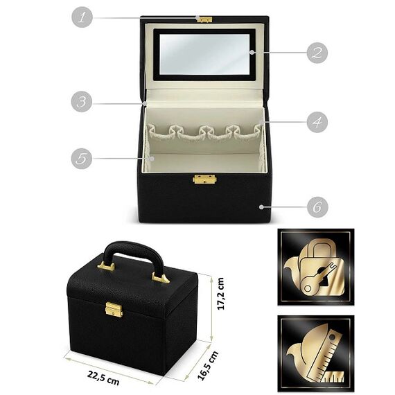 Geanta organizatoare cosmetice DacEnergy©, piele ecologica, rezistent la abraziune, cu cheie, oglinda, compartimente practice, 22,5x 16,5 x 17,2 cm, neagra-poza 4-Dacenergy.ro