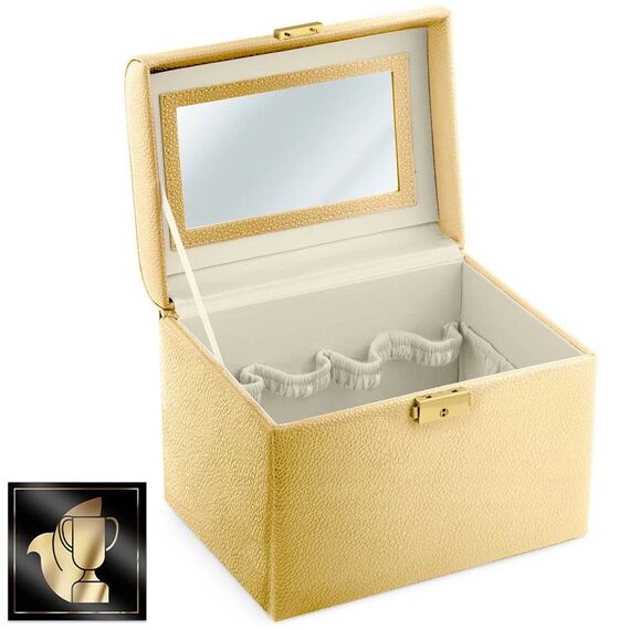 Geanta organizatoare cosmetice DacEnergy©, piele ecologica, rezistent la abraziune, cu cheie, oglinda, compartimente practice, 22,5x 16,5 x 17,2 cm, auriu ​-poza 4-Dacenergy.ro