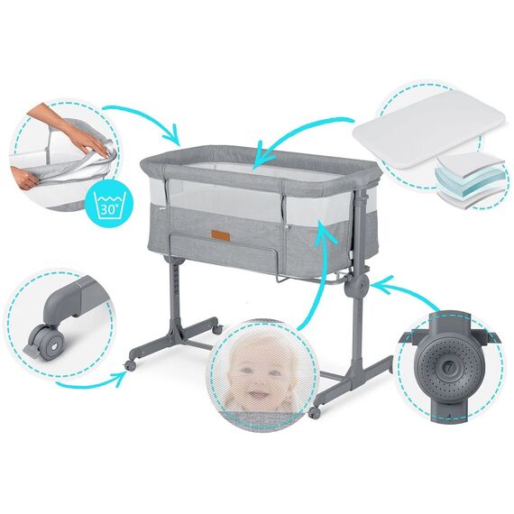 Patut bebelusi, material detasabil, pliabil, 4 roti cu frana, sarcina maxima 9 kg, intrare laterala detasabila, reglare pe 7 niveluri, gri-poza 6-Dacenergy.ro