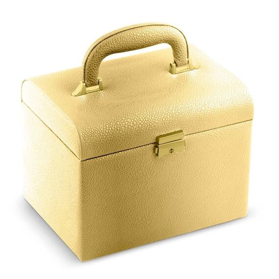 Geanta organizatoare cosmetice DacEnergy©, piele ecologica, rezistent la abraziune, cu cheie, oglinda, compartimente practice, 22,5x 16,5 x 17,2 cm, auriu ​-poza 8-Dacenergy.ro
