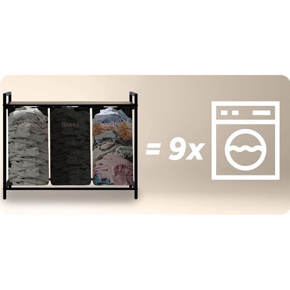 ​Cos de rufe DacEnergy©, raft din lemn, cadru din otel, material textil, 3 compartimente pentru sortarea, 120 litri, 93 x 72 x 32 cm, negru-poza 8-Dacenergy.ro
