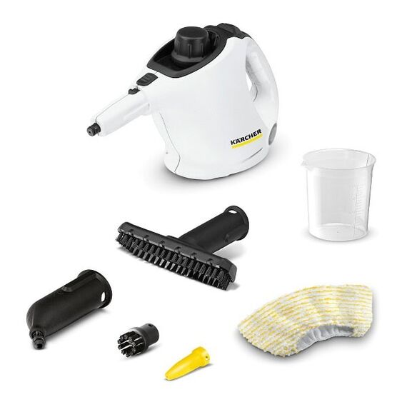 Curatitor cu abur Karcher, de mana, asigura o curatare temeinica fara substante chimice, 0.2 litri, 1200 W, supapa de siguranta, alb si negru-Dacenergy.ro