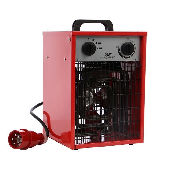 Aeroterma electrica, putere 5 kW, termostat incorporat, sistem de autoresetare si autoinchidere, grad de protectie IPX4, dimensiuni  270 x 255 x 400 mm-Dacenergy.ro