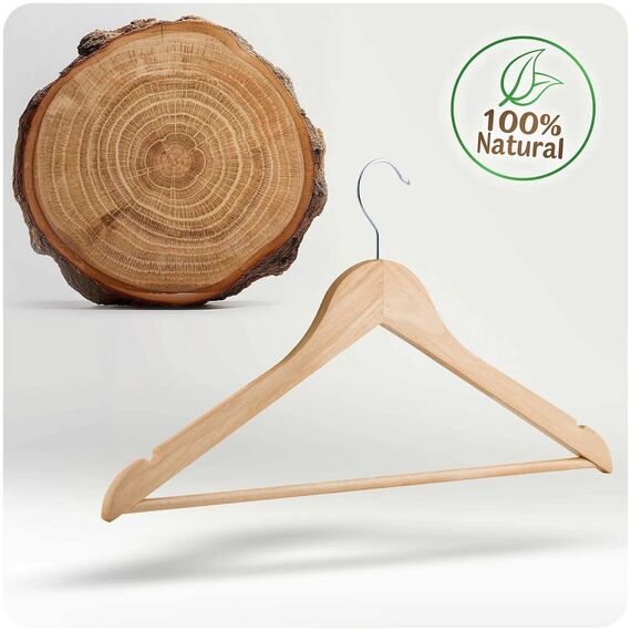 Set de umerase, lemn natural vopsit si otel, durabil, 45 x 16 cm, inaltime carlig de 7 cm, 30 de bucati, natur-poza 2-Dacenergy.ro