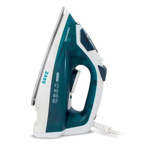 Fier de calcat, 2000 W, talpa ceramica, 0.15 l, 80 g/min, sistem auto-curatare, functie anti-picurare, calcare uscata sau cu aburi, turcoaz cu alb-poza 2-Dacenergy.ro