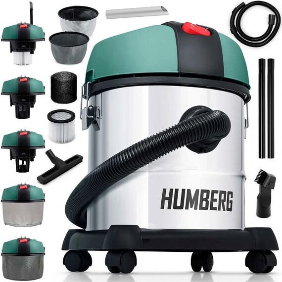 Aspirator industrial, putere 1200W, aspirare umeda si uscata, fara sac, 20L, filtru HEPA, functie suflare, argintiu si verde-poza 2-Dacenergy.ro