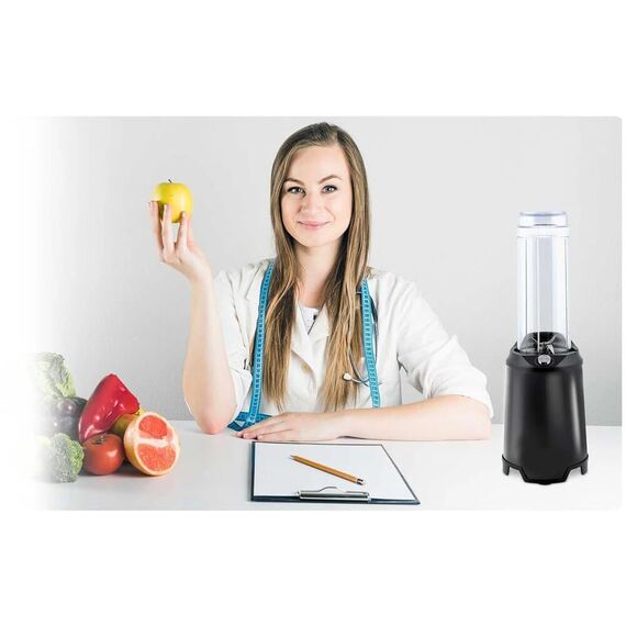 Blender pentru smoothie, realizat din plastic, lama din otel inoxidabil, 2 sticle incapatoare, cu capace anti-picurare, protectie la supraincalzire, 350 W, 0,57 l-poza 4-Dacenergy.ro