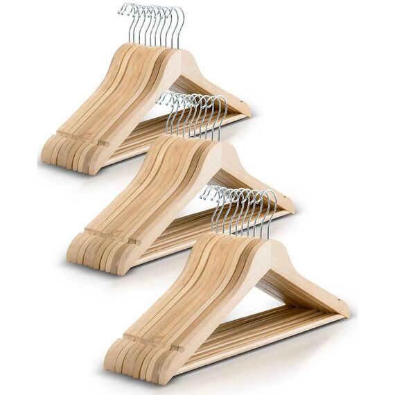 Set de umerase, lemn natural vopsit si otel, durabil, 45 x 16 cm, inaltime carlig de 7 cm, 30 de bucati, natur-poza 4-Dacenergy.ro