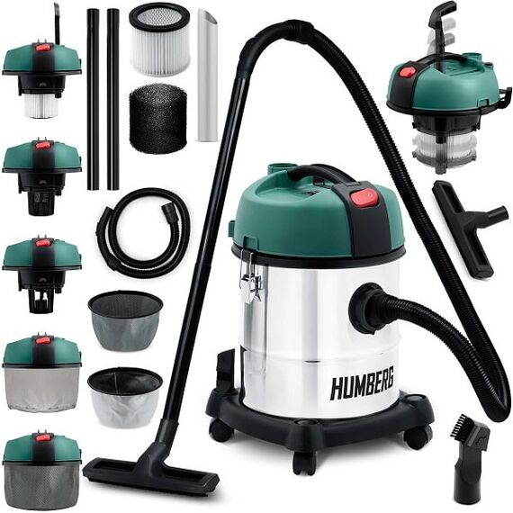 Aspirator industrial, putere 1200W, aspirare umeda si uscata, fara sac, 20L, filtru HEPA, functie suflare, argintiu si verde-poza 6-Dacenergy.ro