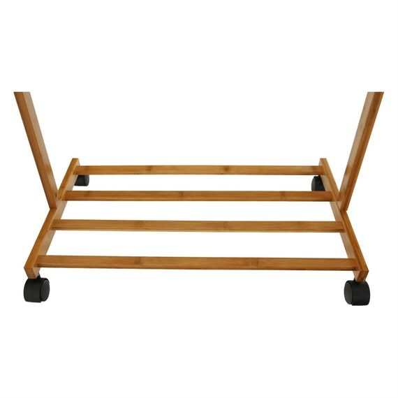 Cuier DacEnergy©, realizat din bambus, mobil cu roti, bara de umerase, raft inferior, sase carlige, 60x180x37 cm, finisaj natural-poza 7-Dacenergy.ro