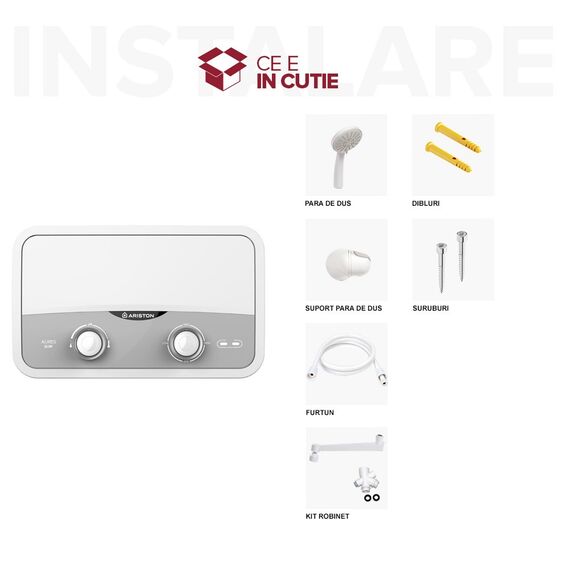 Instant apa calda Ariston, instalare single - point, electric, reglaj manual, presiunea maxima 8 bar, 5.5 kW, grad de protectie IP25, 183x290x114 mm-poza 5-Dacenergy.ro