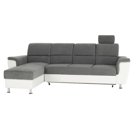 Colţar mic, piele ecologică alb/material textil gri, model stânga, SANTIAGO-Dacenergy.ro