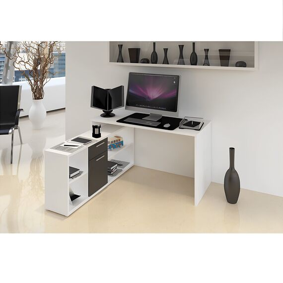 Masă PC, albă/neagră, NOE NEW-poza 2-Dacenergy.ro