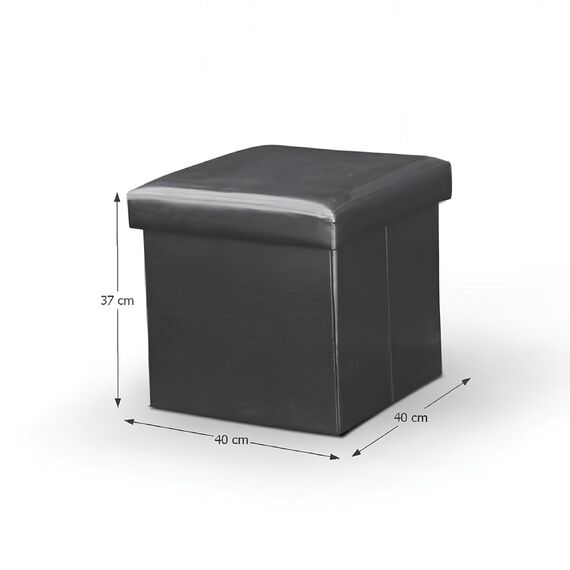 Taburet pliabil, piele eco neagră, TELA NEW-poza 2-Dacenergy.ro