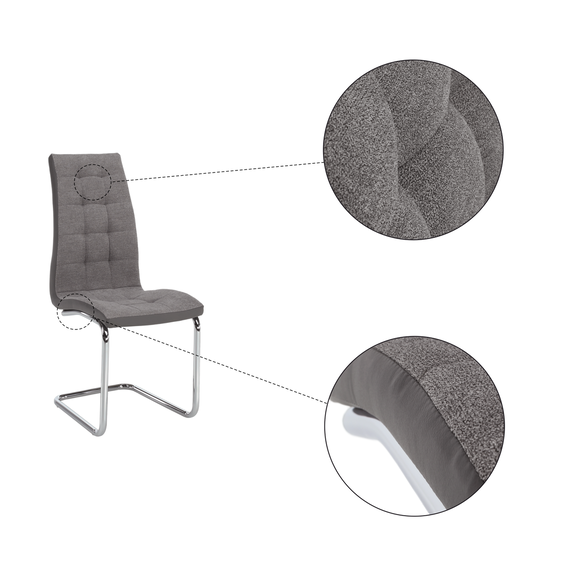 Scaun bucătărie, material textil gri deschis/piele ecologică gri/crom, SALOMA NEW-poza 3-Dacenergy.ro