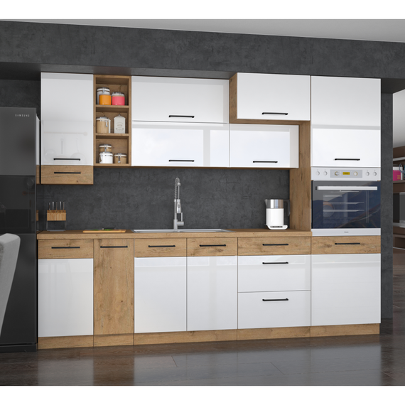 Cabinet inferior, alb extra lucios HG/stejar Lancelot, VEGA D60 1F BB-poza 5-Dacenergy.ro