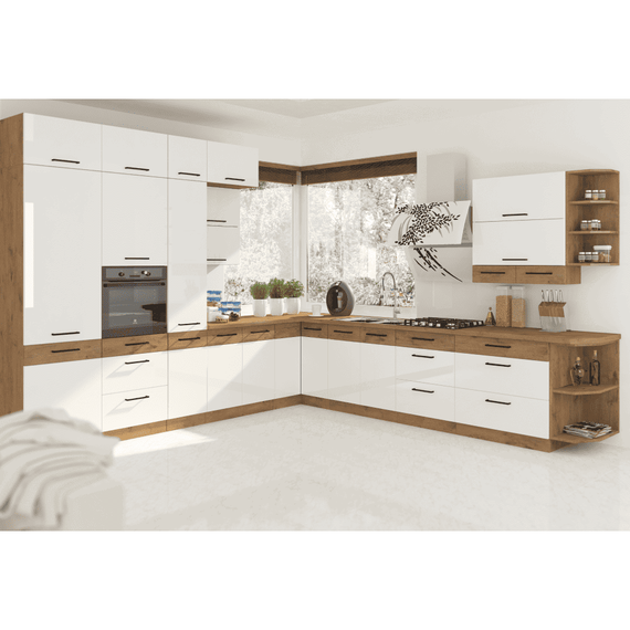 Cabinet inferior, alb extra lucios HG/stejar Lancelot, VEGA D80 3S BB-poza 8-Dacenergy.ro