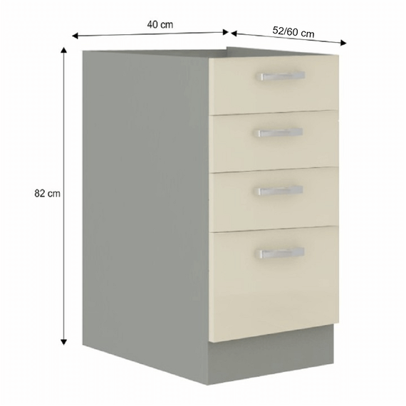 Cabinet inferior, crem extra lucios/gri, PRADO 40 D 4S BB-poza 2-Dacenergy.ro
