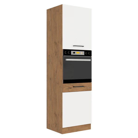 Dulap înalt pentru cuptorul încorporat, stejar Lancelot/alb extra lucios HG, VEGA 60 DP-210 2F-Dacenergy.ro