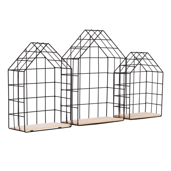 Set de 3 rafturi, natural/negru, AZURI-Dacenergy.ro