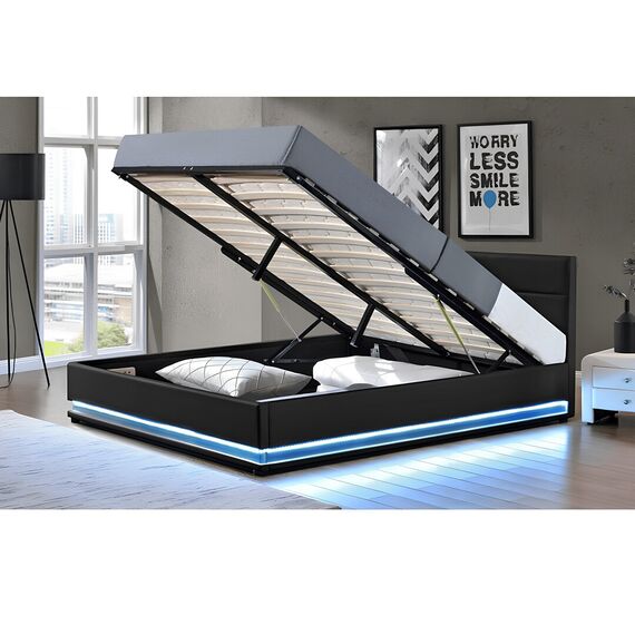 Mat matrimonial cu iluminat alb, negru, 180x200, BIRGET NEW-poza 4-Dacenergy.ro