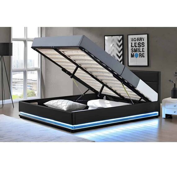 Pat matrimonial cu iluminare LED, negru, 160x200, BIRGET NEW-poza 4-Dacenergy.ro