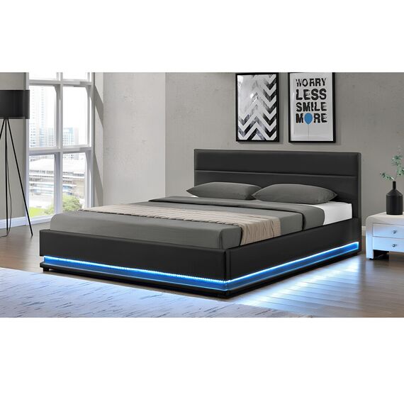 Mat matrimonial cu iluminat alb, negru, 180x200, BIRGET NEW-poza 2-Dacenergy.ro