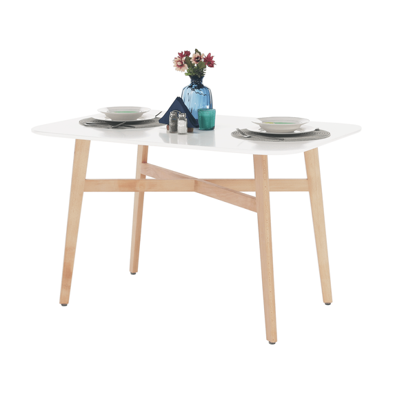 Masă dining, albă/natural, 120x80 cm, CYRUS 2 NEW-poza 4-Dacenergy.ro