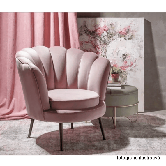 Fotoliu în stil Art-deco, catifea Velvet roz/crom auriu, NOBLIN-poza 2-Dacenergy.ro
