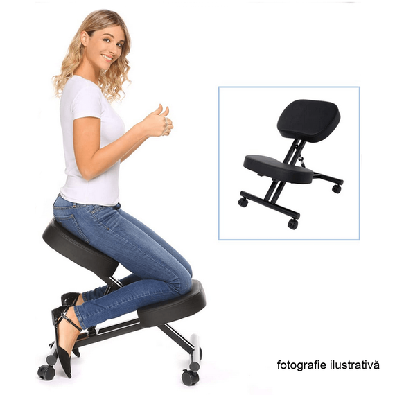 Scaun genunchi, negru / natural, RENAR-poza 3-Dacenergy.ro
