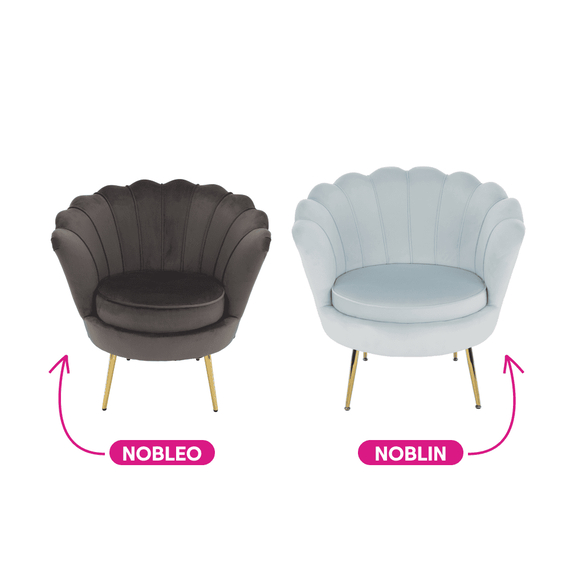 Fotoliu în stil Art-deco, catifea Velvet gri-albastru/crom auriu, NOBLIN-poza 2-Dacenergy.ro
