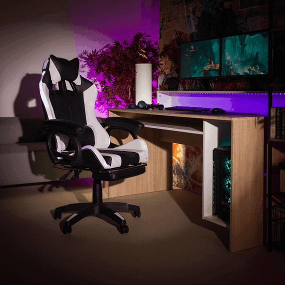 Scaun de birou/joc cu iluminare LED RGB, negru/alb, JOVELA-poza 5-Dacenergy.ro