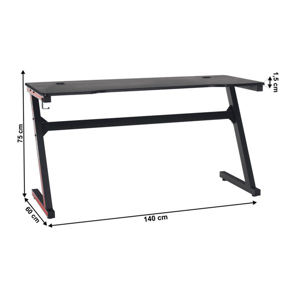 Masă de joc / masă pentru computer, neagră / roşie, MACKENZIE 140cm-poza 10-Dacenergy.ro