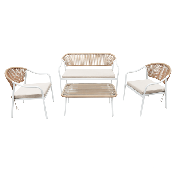 Set de mobilier de grădină din ratan, 4 piese, alb/bej, PALNY-Dacenergy.ro