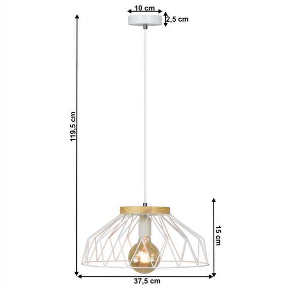 Lampă suspendată, alb/ natural, lemn/ metal, TREX TIP 2-poza 2-Dacenergy.ro