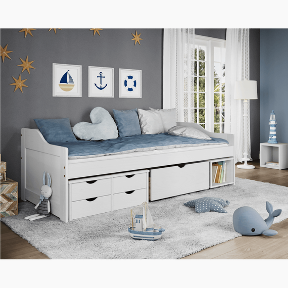 Pat cu spaţiu de depozitare, alb, lemn masiv, 90x200, MAXI NEW-poza 5-Dacenergy.ro