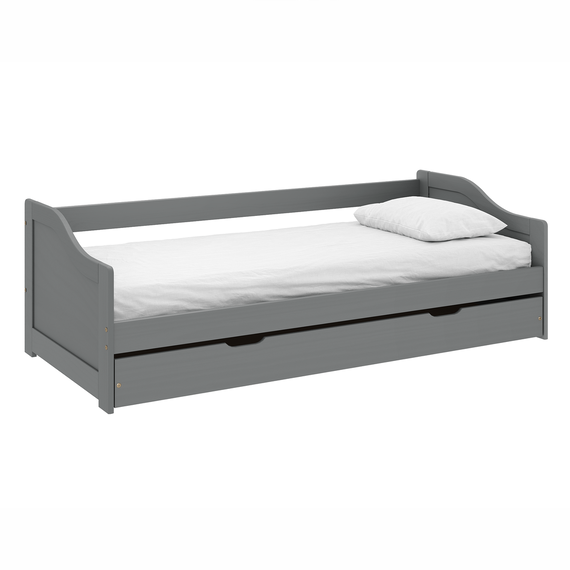 Pat cu pat suplimentar extensibil, gri, lemn masiv, 90x200, LAURA NEW-Dacenergy.ro